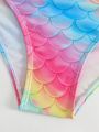 Teen Girls' 3pcs Ombre Printed Mermaid Tail Bikini Set