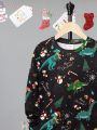 SHEIN Tween Boy 1pc Christmas Print Tee & 1pc Pants PJ Set