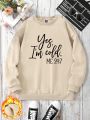 Women's Casual Fleece Lined Round Neck Sweatshirt With Slogan Printed, Autumn And Winter