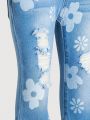 Baby Girls' Floral Print Distressed Flare Jeans