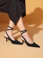 SHEIN Women'S Black Pointed Toe High Heels With Thin Straps And Buckles In Leisure Style