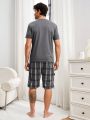 Men's Plaid Patch Pocket Short Sleeve T-Shirt And Shorts Homewear Set
