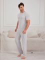 Men'S Short Sleeve Henley Style Sleepwear Set