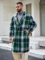 Manfinity Men's Plus Size Plaid Pattern Long-Sleeved Woven Casual Long Overcoat