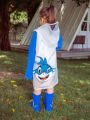 Boys' Lovely Shark Shaped Raincoat With Blue & White Color Block And Shark Print, All Seasons