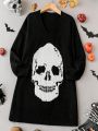 SHEIN LUNE Plus Skull Pattern Drop Shoulder Sweater Dress