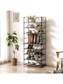 10 Tiers Shoe Rack, Simple Houseware 10-Tier Shoe Rack Storage Organizer 30-Pair, Easy Assembled Shoe Tower Stand, Sturdy Shoe Stand, Non-Woven Fabric Shoe Shelf Organizer Closet for Home, Black