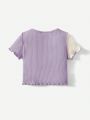 SHEIN Baby Girls' Color Block Casual Top With Frill Trim