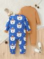 2pcs/set Baby Boys' Soft Skin-friendly Knitted With Long Sleeve, Casual Bear Patterned, Autumn Winter