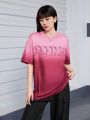 Teen Girls' Casual Ombre Letter Printed T-Shirt
