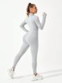 Zipper Front Long Sleeve Tight Sports Jumpsuit