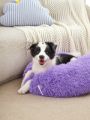 PETSIN Purple Long Plush Warm And Washable Round Pet Cushion Bed For Dogs And Cats