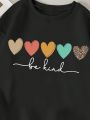 Teen Girl Heart & Letter Graphic Thermal Lined Sweatshirt