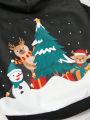 PETSIN 1pc Pet Christmas Black Hoodied Sweatshirt With Snowman Pattern