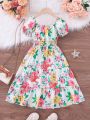 Girls' Floral Elastic Waist A-Line Dress