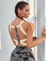 High Support Letter Tape Backless Sports Bra