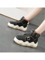 Women's Motorcycle Snow Boots, 2023 Winter, Warm, Short, Casual, Anti-slip, Thick-bottomed, Fashionable Ankle Boots With Wave Pattern And Fleece Lining