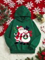 Girls' Casual Hoodie With Christmas Cartoon Pattern Long Sleeve, Suitable For Autumn And Winter