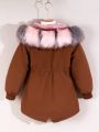 Tween Girls' Long Woolen Coat With Fur Collar