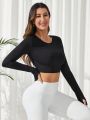 SHEIN Yoga Basic Buttoned Off Shoulder Cropped Sports T-Shirt