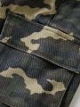 SHEIN Teen Girls' Camouflage Pattern Flip Pocket A-line Skirt