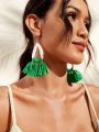 SHEIN VCAY 1pair Fashionable Handmade Rattan Edged Vacation Style Earrings