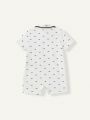 Cozy Cub Baby Boy Cartoon Whale Print Short Sleeve Romper With Collar And Shorts