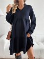 SHEIN Solid Maternity V-neck Dress With Ruffle Trim Decoration