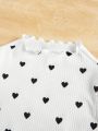 SHEIN Kids EVRYDAY 3pcs/Set Little Girls' Solid Color Heart Patterned Stand Collar Casual T-Shirt
