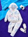 SHEIN X The Smurfs Young Girl Cartoon Graphic Hoodie & Pants