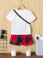 Toddler Boys' Monochrome T-Shirt, Spider Tie-Dye Shorts And Sling Bag Outfit