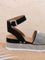 Women'S Fashionable Rhinestone Wedge Heel Thick Bottom Sandals, Versatile