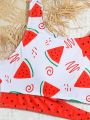 Teens Girls' Watermelon Printed Swimsuit Set