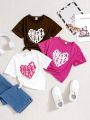 Girls' Summer Short Sleeve Round Neck Printed Sporty & Casual Comfortable Loose Fit T-shirts, 3pcs/set