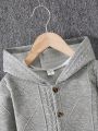 SHEIN Kids QTFun Boys' College Style Solid Color Hooded Cardigan For Spring & Autumn