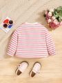SHEIN Infant Girls' Casual Pink Striped Sweater With Bag Pattern Long Sleeves