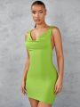 SHEIN BAE Ladies' Solid Color Crisscross Spaghetti Straps Ruched Bodycon Dress With Plunging Neck And Back For Summer Outing
