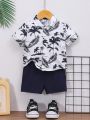 Toddler Boys' Tropical Printed Short Sleeve Shirt And Shorts Summer Outfit