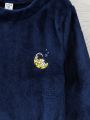 Tween Boy Cartoon Embroidery Flannel PJ Set