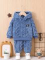 Baby Boy's Long-sleeved Hooded Wool Sweater + Trousers Two-piece Set Autumn And Winter Style
