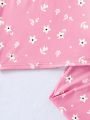 Tween Girls' Spring New Arrival Floral Print Long Pants & Short Sleeve Top Simple And Comfortable Pajama Set