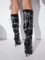 Minimalist Lace Up Front Stiletto Heeled Boots
