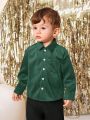 SHEIN Baby Boys' Solid Color Turn-down Collar Casual Shirt