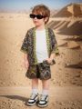 SHEIN Kids SUNSHNE 2pcs/Set Young Boys' Casual College Style Soft Retro Full Floral Print Short Sleeve Shirt And Shorts, Suitable For Spring, Summer And Autumn