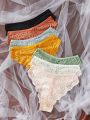 7pcs/set Women's Lace Solid Color Triangle Panties