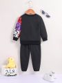 Baby Boys' Dinosaur Pattern Printed Spliced Sweatshirt And Pants Two-piece Set