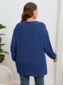 SHEIN Essnce Plus Size Solid Color Ribbed Texture Loose Cardigan Sweater, Long Sleeve