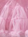 SHEIN Kids FANZEY Toddler Girls' Pink Fluffy Mesh Tutu Skirt