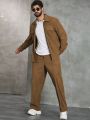 Extended Sizes Men'S Plus Size Solid Color Corduroy 2pcs/Set Outfit