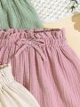 SHEIN Baby Girl's Casual Summer Elastic Waistband Solid Color Shorts 3pcs Outfits Set
